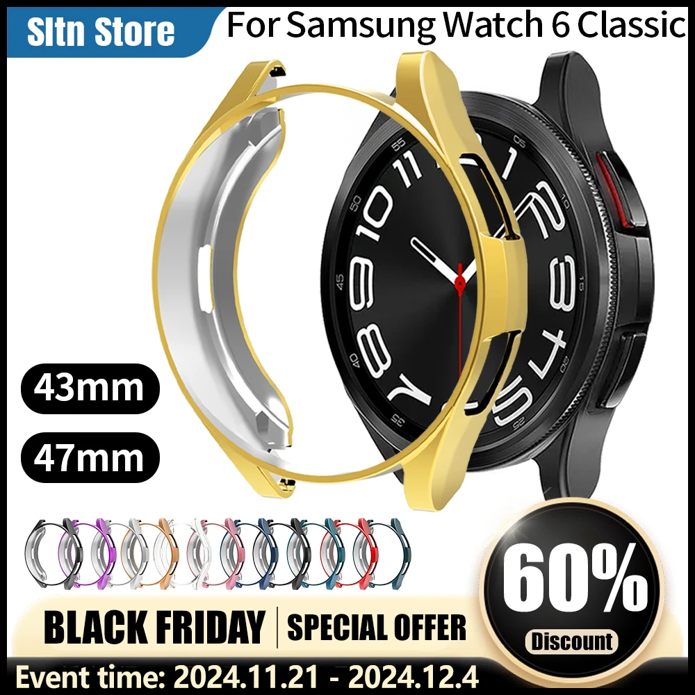 Watch Cover for Samsung Galaxy Watch 4 Classic 42mm 46mm Soft TPU Hollow Frame Bumper for Galaxy Watch 6 Classic 43mm 47mm Case