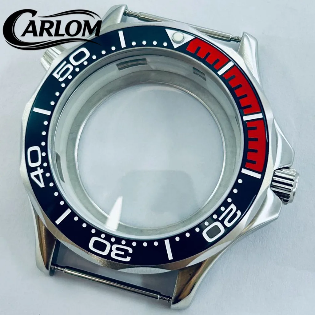 41mm NH Watch Case For NH34 NH35 NH36 NH38 NH39 NH70 NH72 Movement SEA300/600 Ceramic Dark Blue Red Bezel Silver Watch Parts