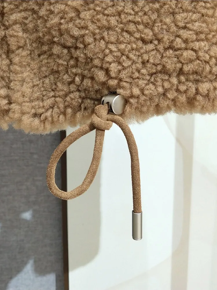 Mulheres inverno quente real pele de ovelha casacos curtos em linha reta solto ajuste zíper casaco de lã o pescoço à prova de vento outerwear jaqueta de cor sólida