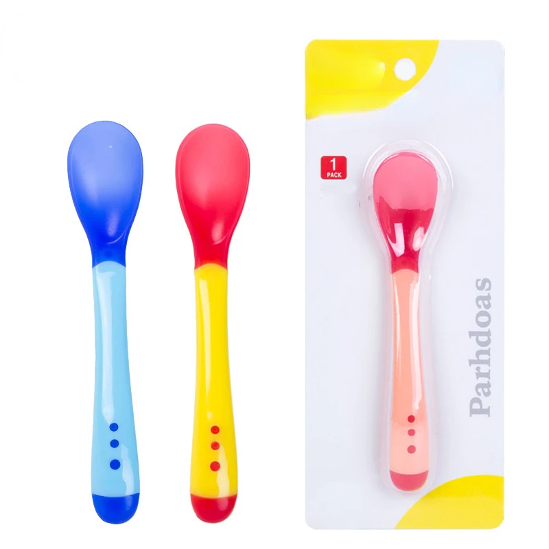 2PC Set Spoon and Fork Temperature induction spoon soft silicone Tableware Feeding Dishes Cheap Utensils Solid Feeding