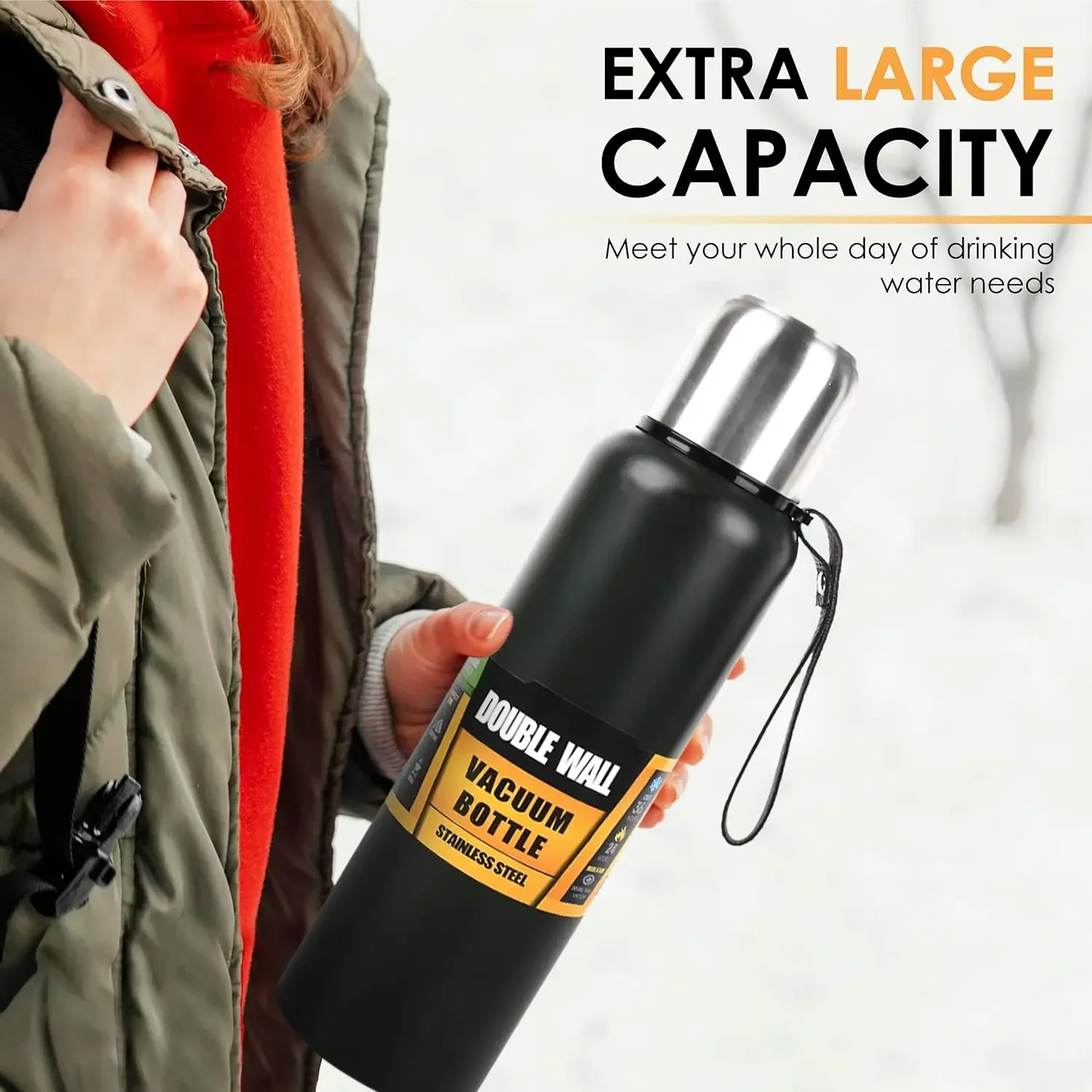 Vacuum Insulated Thermos Water Bottle Large Capacity 500/1000/1500ml Thermal Bottle 304 Stainless Steel Hot Cold Water Flask