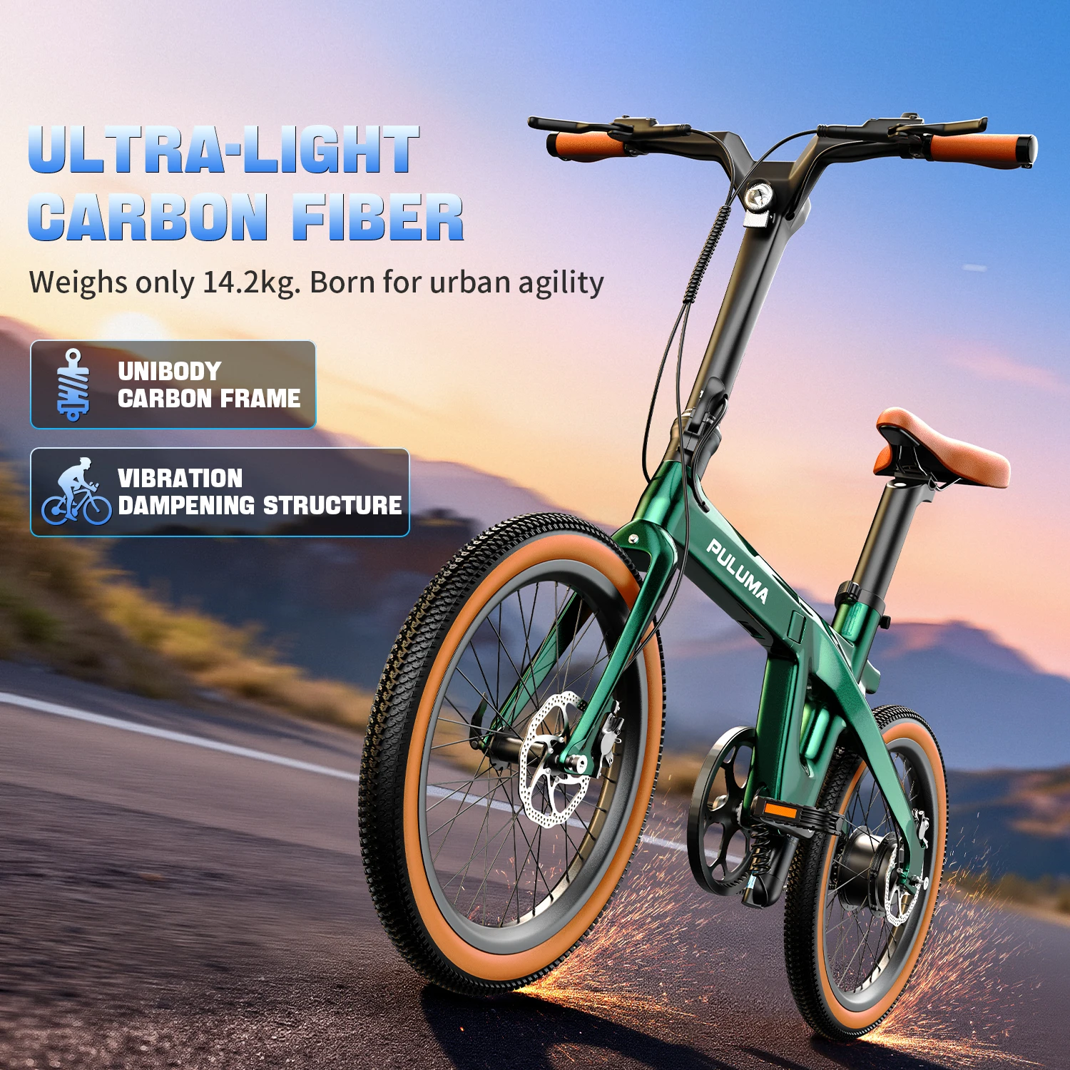 PULUMA PT20 Carbonfaser-Elektrofahrrad 350W Motor 36V7AH Hochleistungsakku 20X2,0 Zoll Reifen Hydraulische Bremsen Faltbares E-Bike – Detail 3