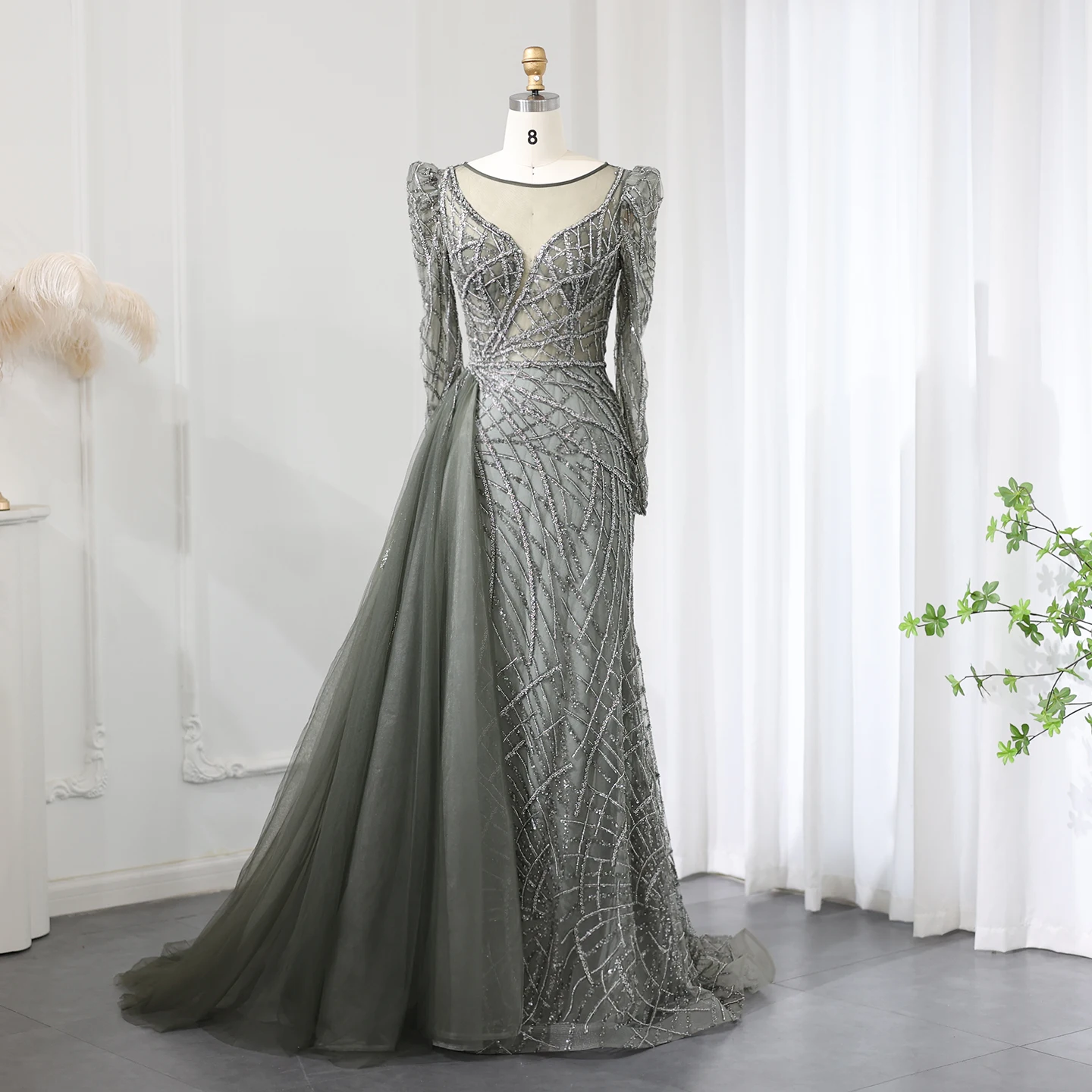 Sharon Said Luxury Muslim Gold Mermaid Beaded Dubai Evening Dresses with Overskirt Plus Size Wedding Party Gown SS048 Customized