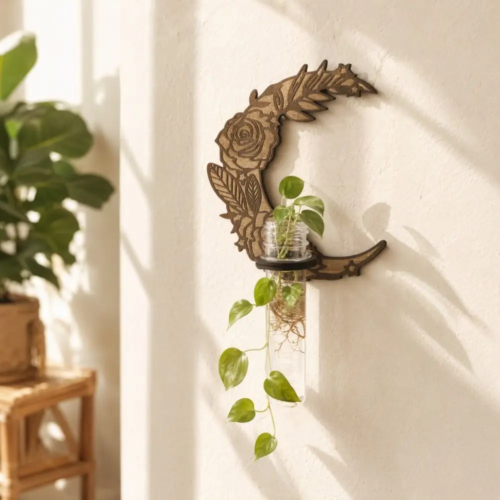 Wall Shelf Wooden Hydroponic Planter Shelf Vase Moon Flower Plant Flower Pot Home Ornaments Sun Wall Mounted Planter Gift Giving
