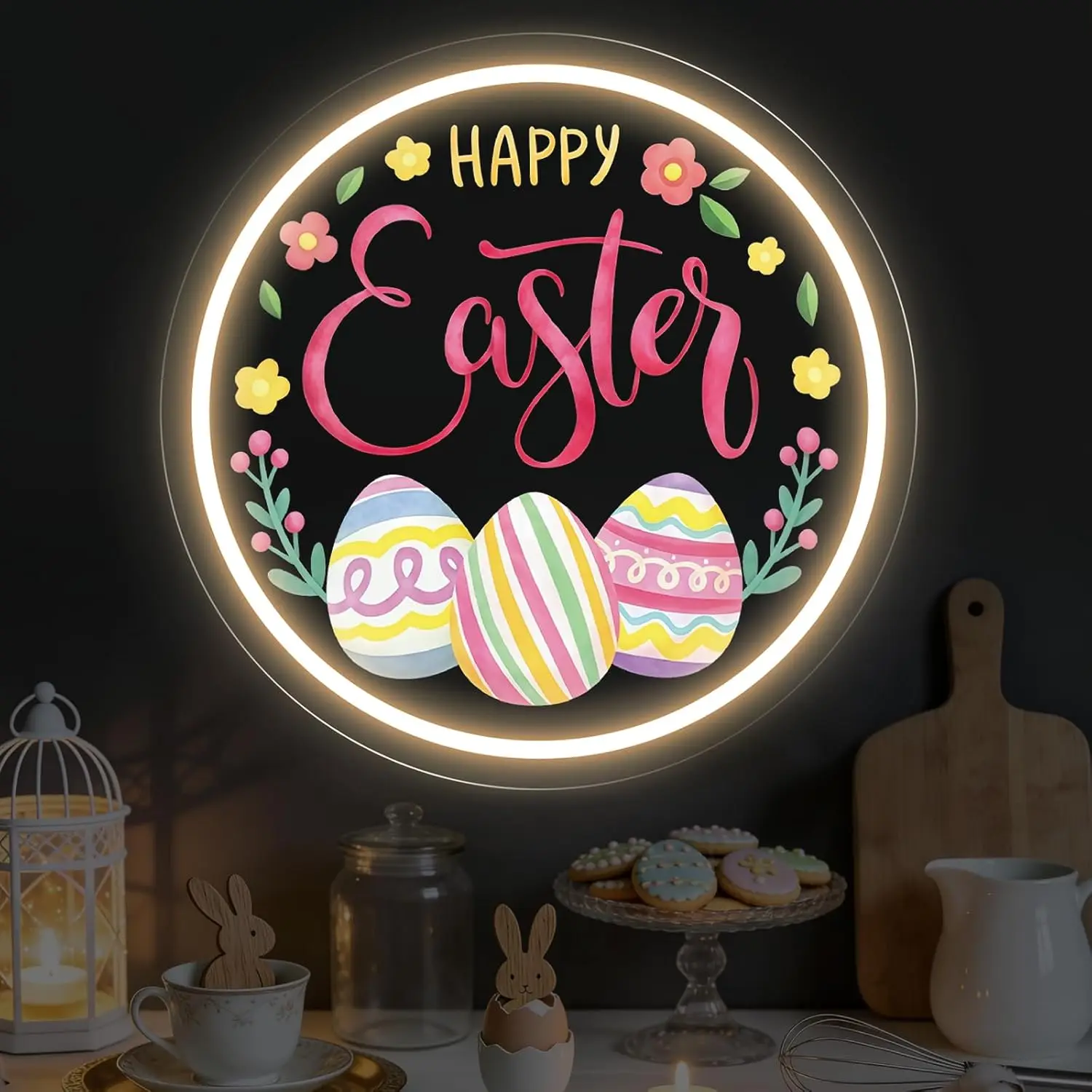 

Happy Easter Neon Sign Art Wall Light USB LED Neon Light for Easter Day Party Bar Gaming Room Holiday Bedroom Decoration Gift
