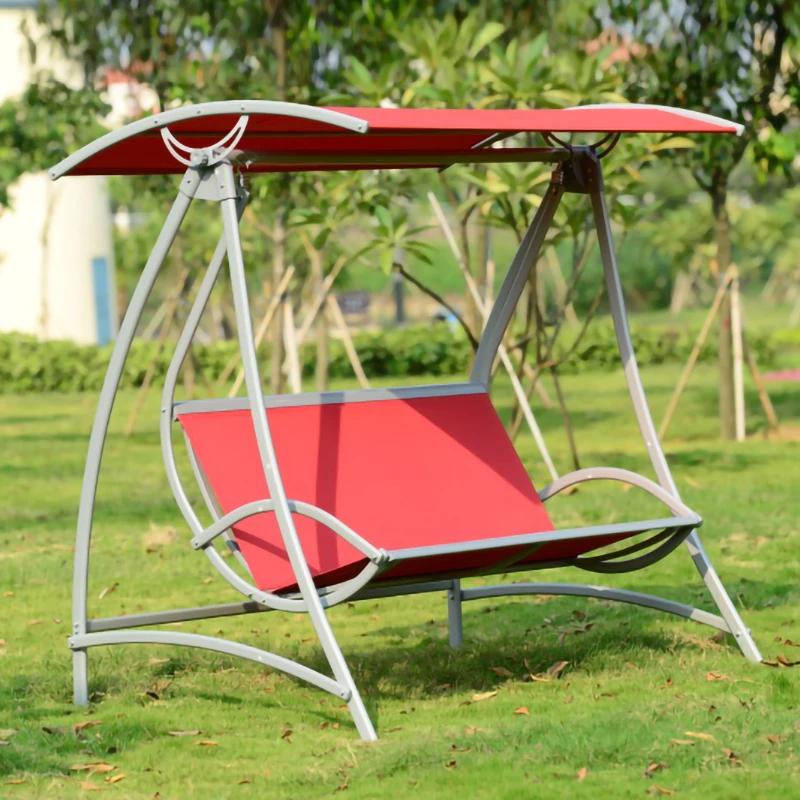 2 seats garden hanging swing chair aluminum iron frame with mesh backyard poolside hammock chair for outdoor indoor Khaki color