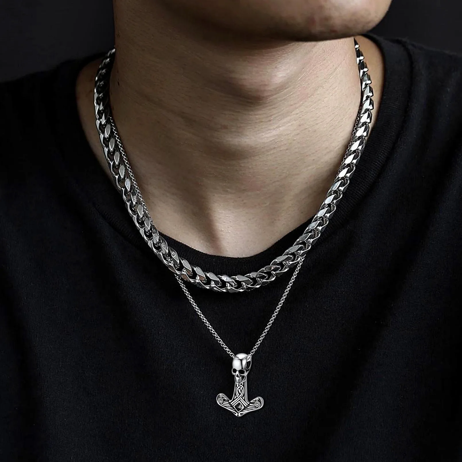 U7 Stainless Steel Multiple Design Skull Necklaces for Man Woman Skeleton Skull Series Rock Gothic Punk Jewelry Gift QC25