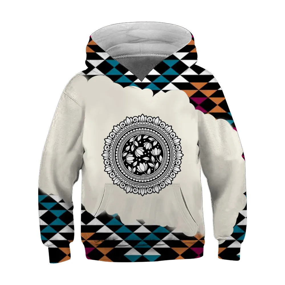 Children Clothes Girl Western Ethnic Print Sweatshirt Hoodie Outdoor Vintage Fashion Aztec Casual Long Sleeve Shirt Pullover Top