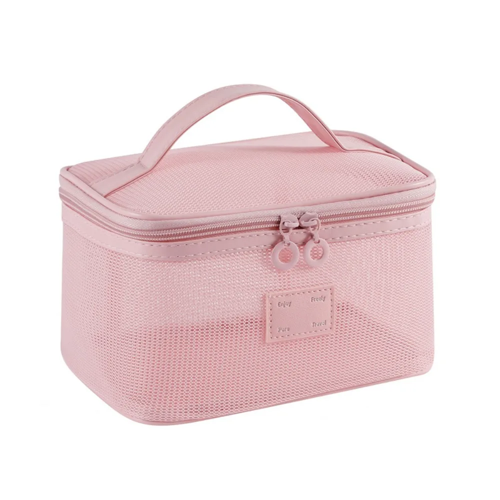 Portable Mesh Handheld Makeup Bag Lightweight Square Transparent Mesh Cosmetic Bag Large Capacity Zipper Cosmetic Cases