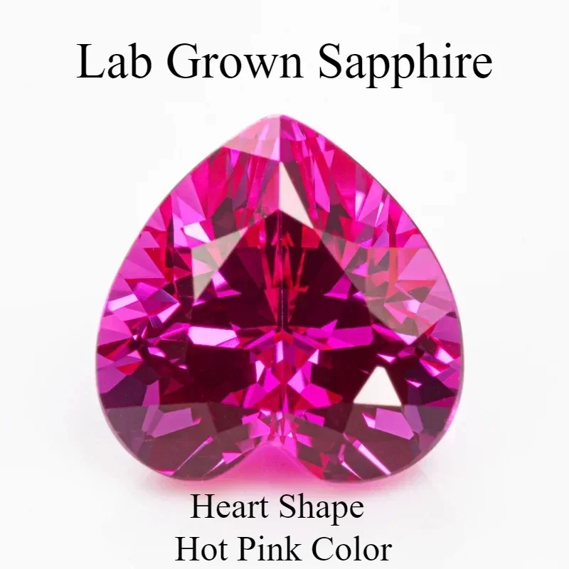 

L-Lab Grown Sapphire Heart Shape Hot Pink Color Stone for Charms Diy Jewelry Making Necklace Earrings Selectable Certificat