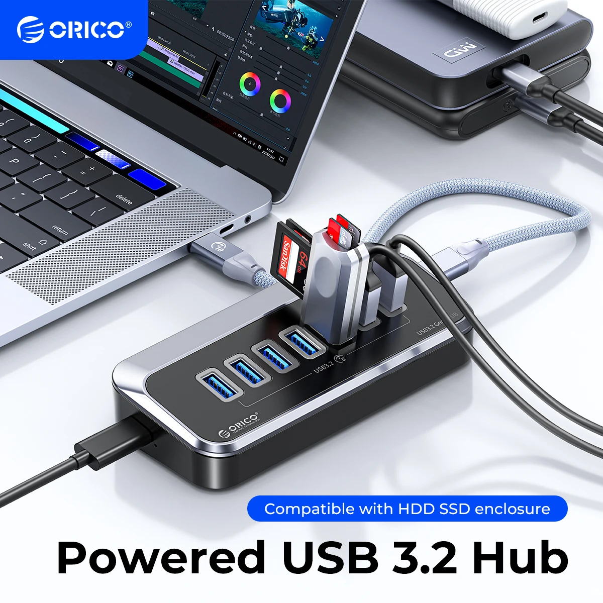 ORICO USB A 3.2 Hub Type C Splitter 10Gbps Switch Docking Station Multi USB3 Ports Plug 3.0 Socket for Surface Macbook Laptop PC