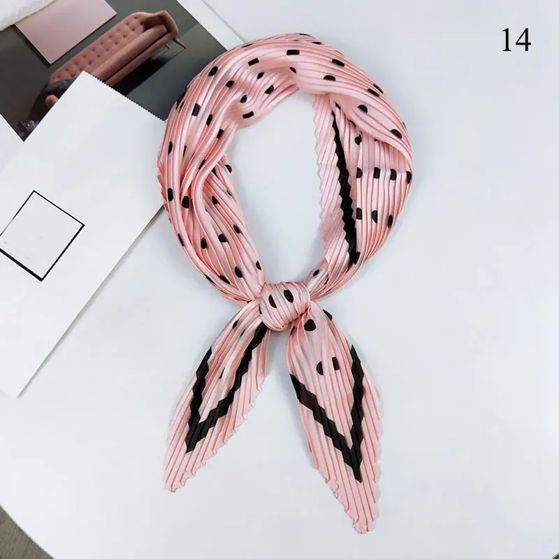 Korean Pleated Scarf Crinkle Small Square Scarf Decorative Silk Women Scarf Print Neck Scarves Elastic Hair Band Ribbon Wrinkle