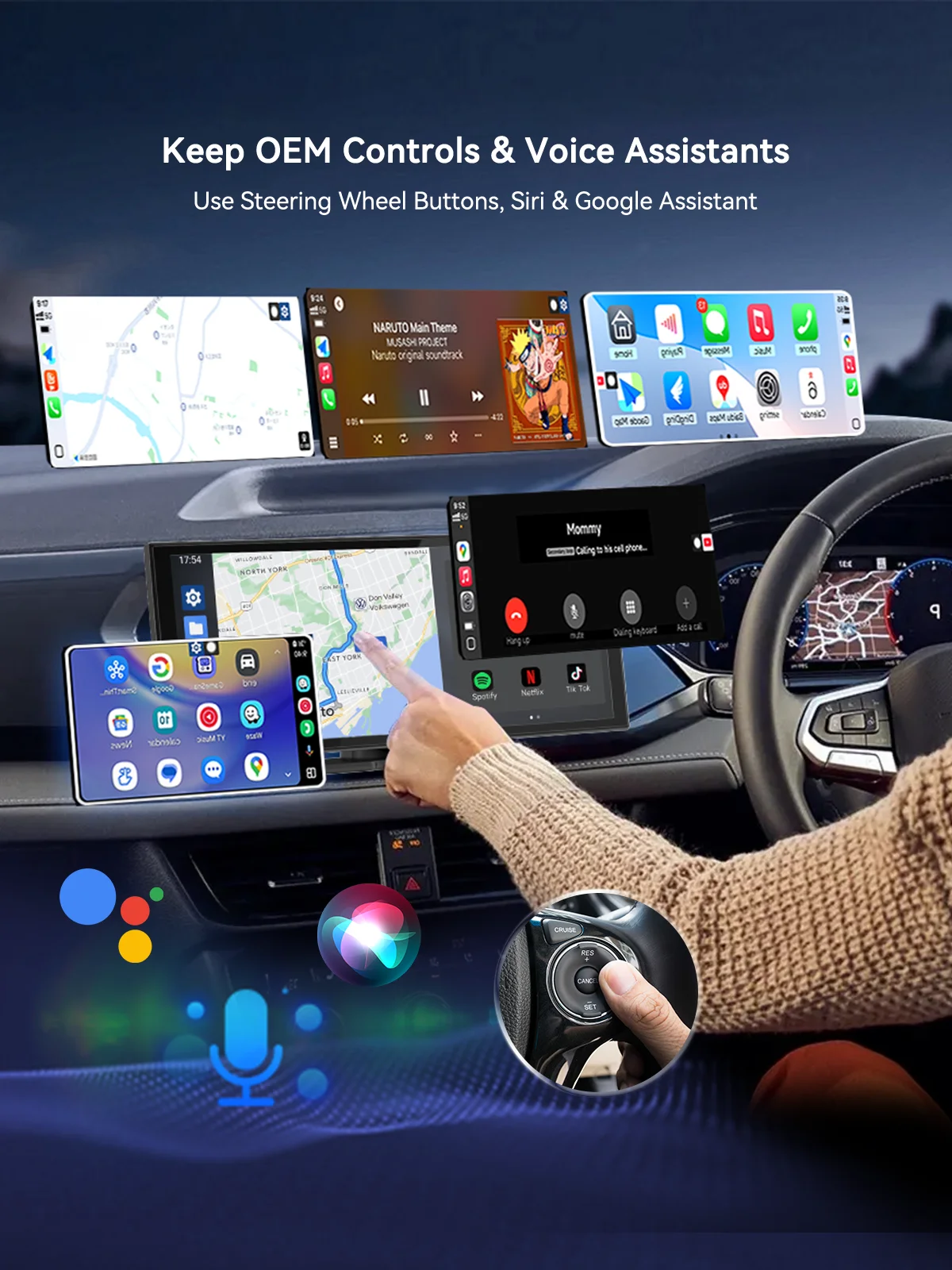 2 في 1 CarPlay اللاسلكي وAndroid Auto Dongle Fast Auto-Connect المدمجة التوصيل والتشغيل لهاتف iPhone Android، USB A/USB-C بدون تأخير