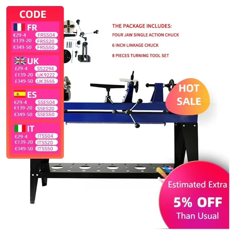 Wood Lathe 750W 1M With Stand Copy Lathe Gripper Attachment & Light Hex Wrenches Turning Tool Set For DIY Woodworking Use