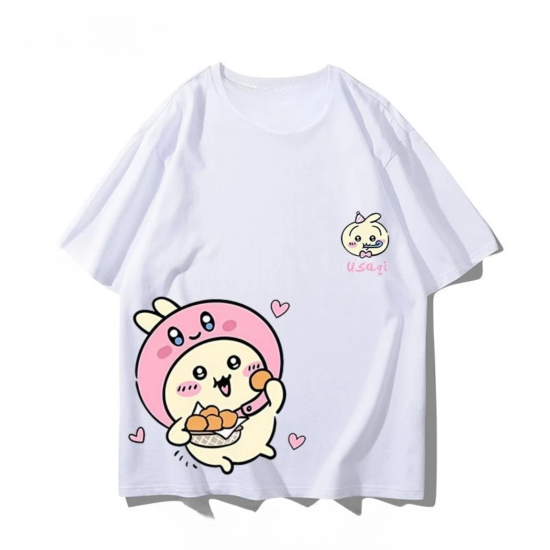 Chiikawa Usagi Cute Anime Graphic T‑Shirt Cotton Unisex Couple Loose Half‑Sleeve Summer Casual Short‑Sleeve Streetwear Daily Top