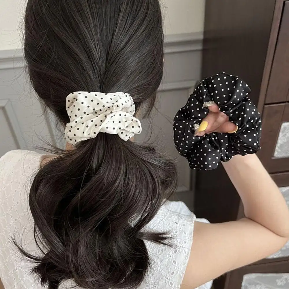 2Pcs Elegant Hair Ties Wave Point Elastic Hair Loop Ponytail Hair Accessories for Women Minimalist Simulation Silk Scrunchie Set