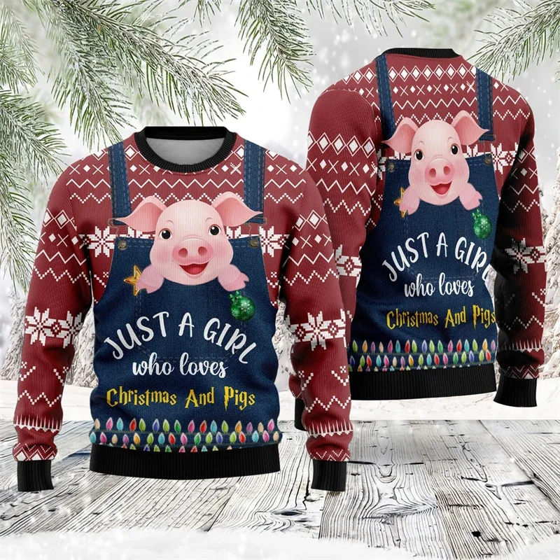 

Fall Fashion Farm Christmas Sweater Men Women Crewneck Sweatshirts Cute Pig Graphic Tops Kawaii Girls Y2k Pullovers Mens Clothes