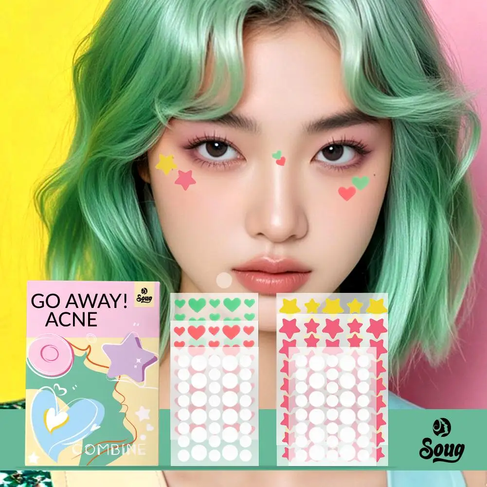 224 Counts Colorful Pimple Patches Round/Star/Heart Shape Skin Care Stickers Invisible Acne Cover Face Spot Pimple Patch