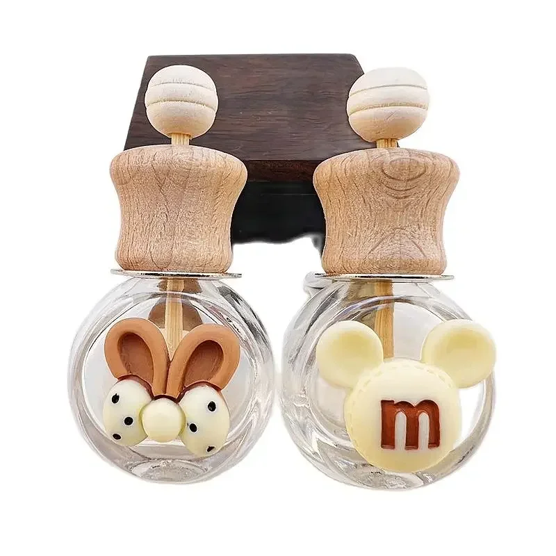 Car Aromatherapy Bottle Air Outlet Cartoon Cute Perfume Bottle Doll Milk Tea Color Wooden Bottle Essential Cute Car Accessories