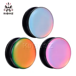 KUBOOZ Classic Stainless Steel Circle Color Ear Expander Tunnels Piercing Body Jewelry Plugs Earrings Gauges Stretchers 2PCS