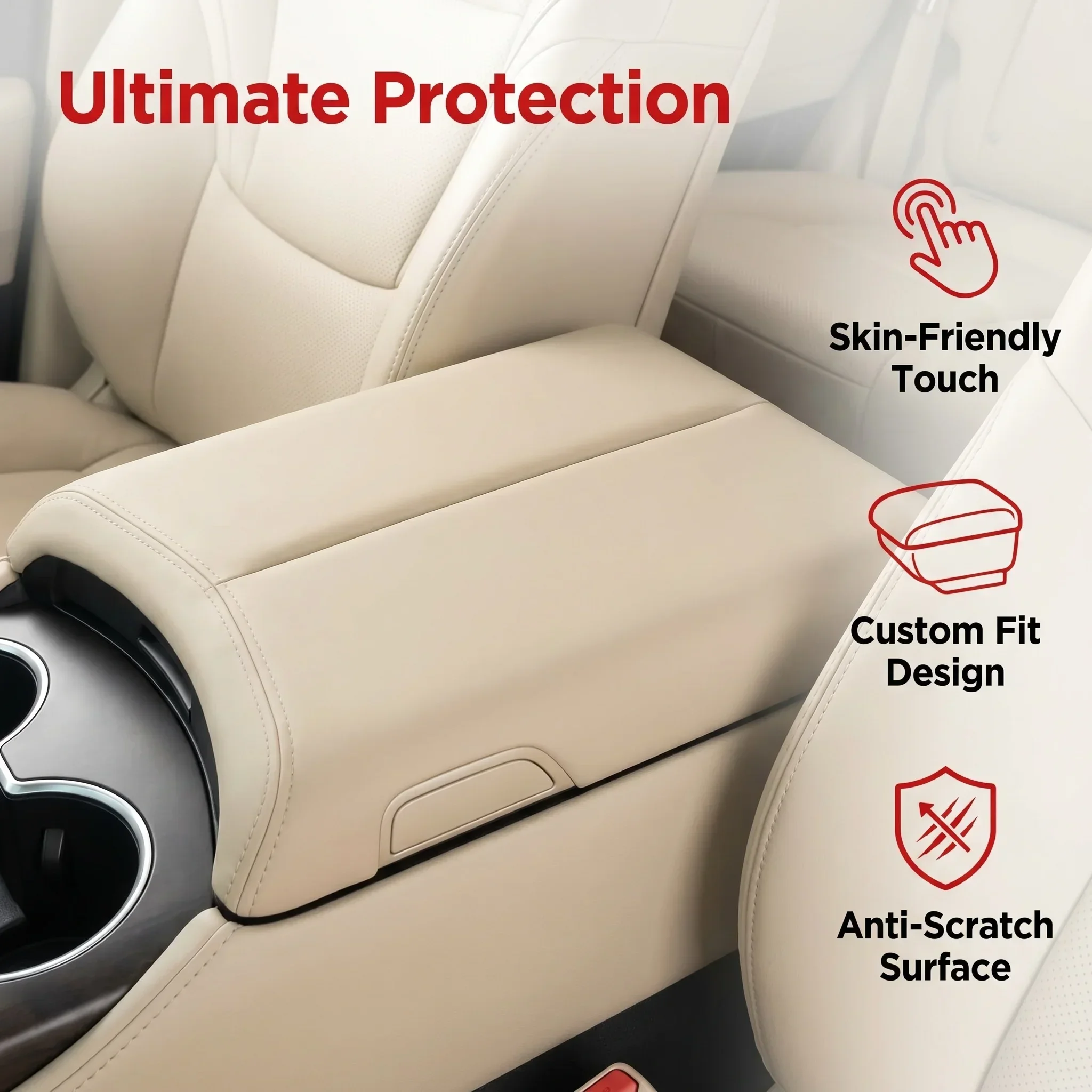 Silicone Armrest Protective Cover for Land Cruiser 300 2022-2026 LC300 Beige & Black Accessories Soft Touch Car Interior Protect