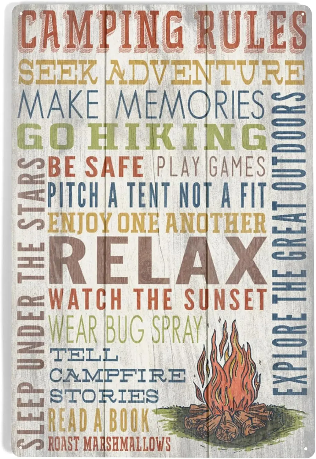 Lantern Press 12x18 Inch Metal Sign, Camping Rules, Rustic Typography