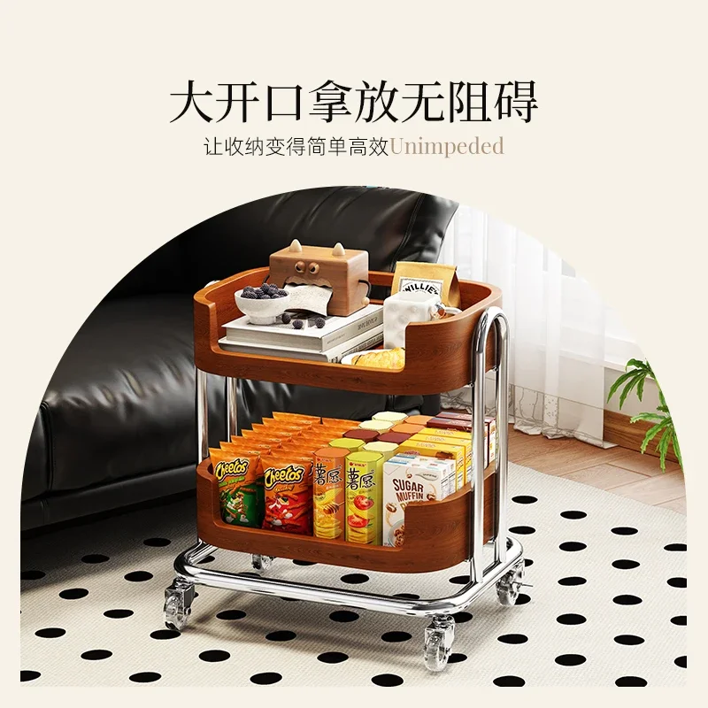 Solid Wood Living Room Sofa Mobile Side Table Cart Storage Coffee Table Snack Storage Rack Bedroom Storage Side Tables