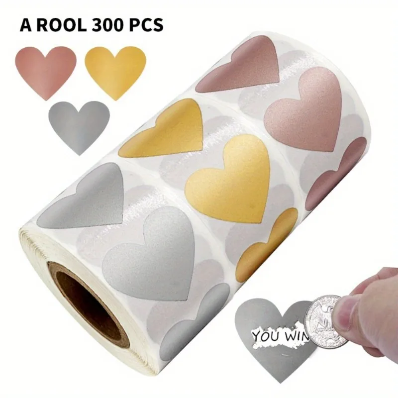 300pcs/roll  Heart Scratch Off Stickers Scratch Off Labels Sticker for Party Activity Favors Stationery Sticker