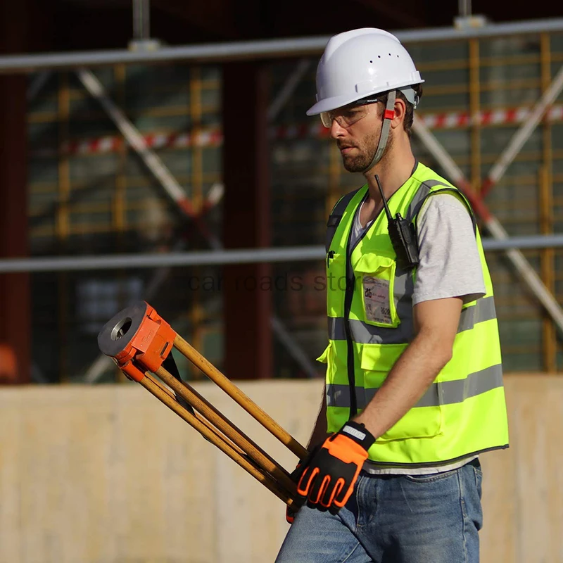 Reflective Safety Vest High Visibility Night Work Security Sleeveless Yellow Vest Construction Workwear Zipper & Pockets Adults