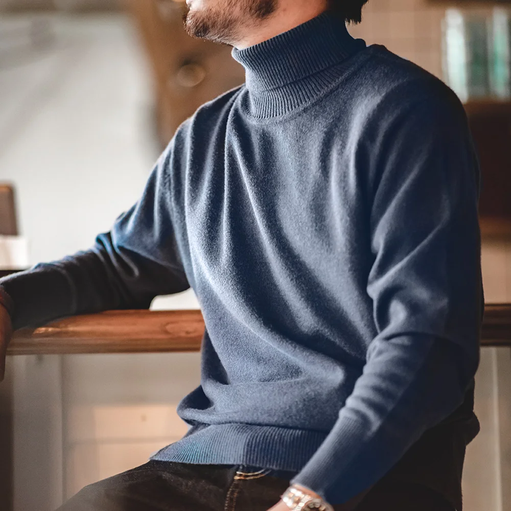 

Maden Thermal Sweater Men’s Turtleneck Basic Knitted Shirts Autumn Winter Solid Thick Pullovers Turn-down Collar Soft Underwear