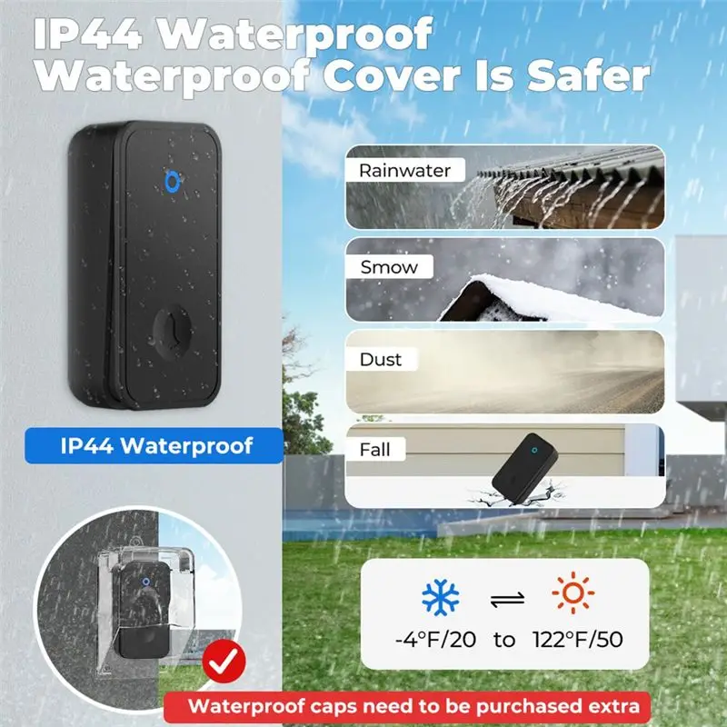 A25I-Self Powered Wireless Doorbell No Battery Waterproof Door Bell For Kids Elderly Caller 2 Button 2 Receiver