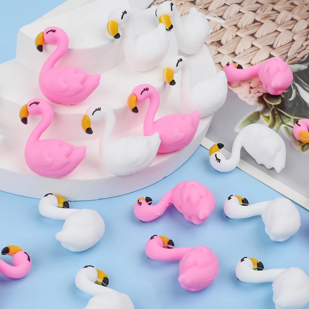 

4Pcs Baby Silicone Teether Beads 2color Swan Shaped Food Grade Beads For Baby Pacifier Chain DIY Bead Pen Bracelet Necklace