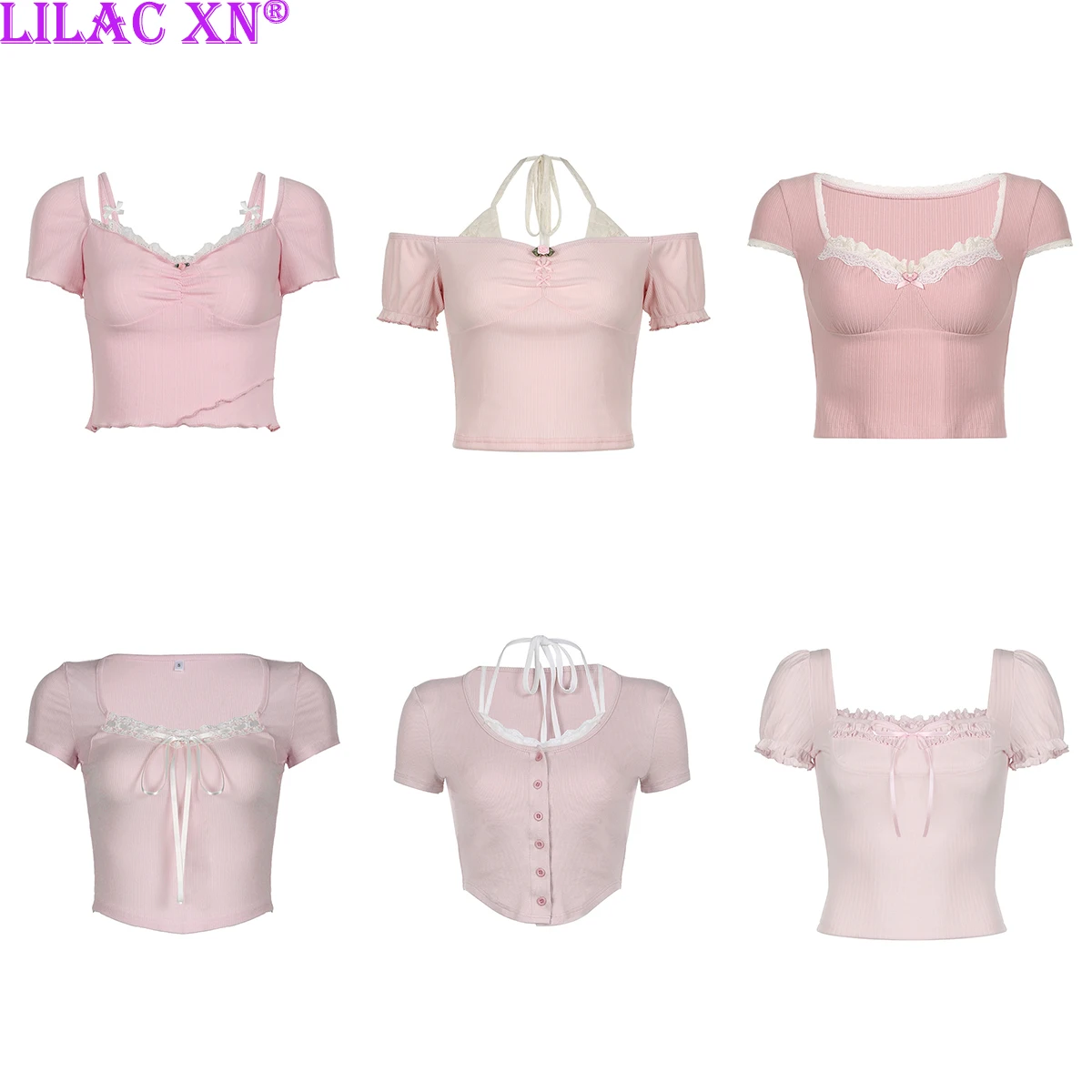 Y2K Süße Rosa Spitze Trim Kurzarm Korsett Crop Tops Koreanischen Stil Nette Ästhetische Dünnes T-Shirt Frauen Grundlegende Tees Sommer Tops