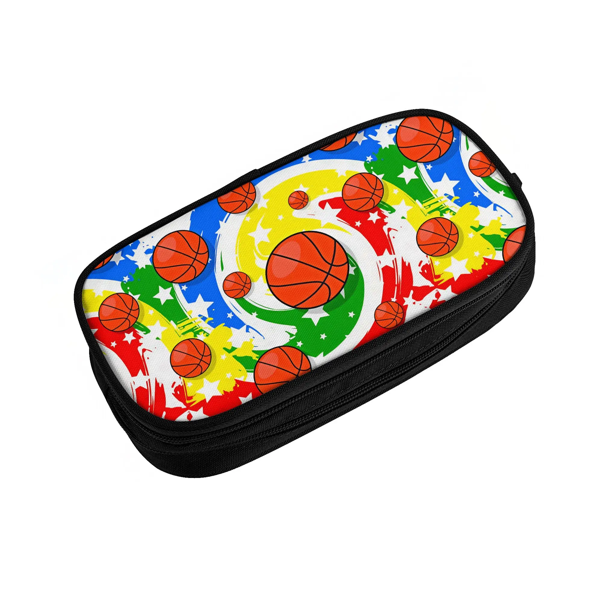 Kawaii Color Graffiti Swirl Basketball Stars Pencil Case for Boys Girls Large Capacity Pop Art Pencil Box School Supplies