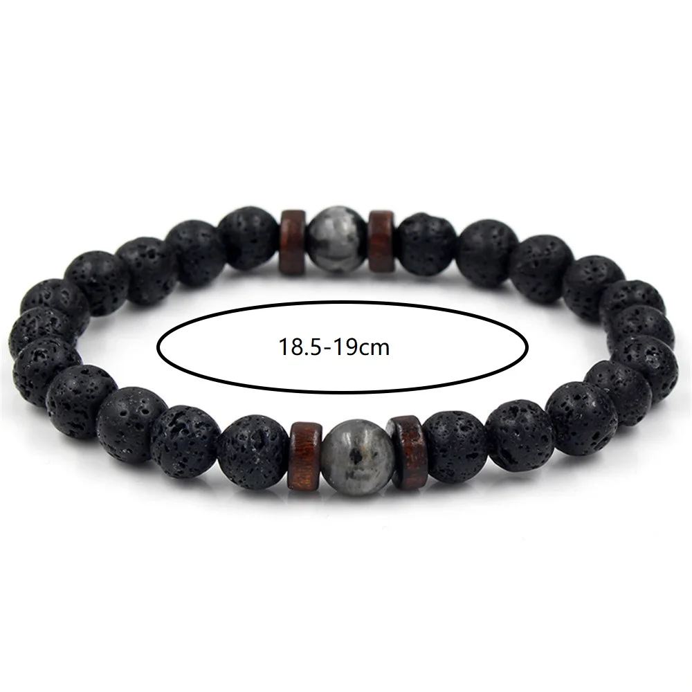 Fashion Natural Lava Stone Wooden Beads Energy Yogi Elastic Stand Bracelet Bangle For Men Accessorie Jewelry Valentine Gift