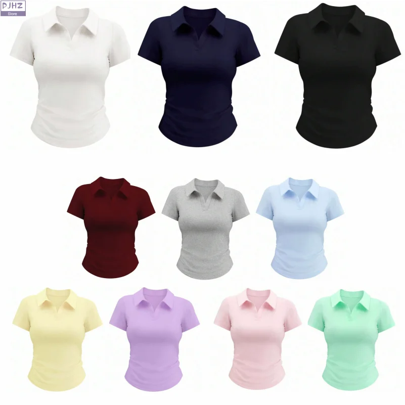 Polo de couleur unie pour femmes, chemise décontractée, Logo personnalisé, à la mode, Slim Fit, T-shirts à manches courtes, imprimé brodé