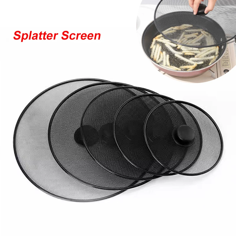 Black Splatter Screen Anti Grease Frying Pan Oil Proof Guard Lid Fine Mesh Splash Guard Pot Cover Lid Kitchen Tools