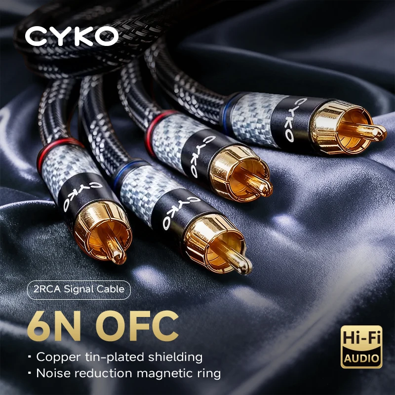 CYKO Hifi 6N OFC 2RCA إلى 2RCA الفاصل RCA كابل إشارة الصوت جاك مطلية بالذهب التوصيل ذكر إلى ذكر لمكبر صوت الكمبيوتر #1