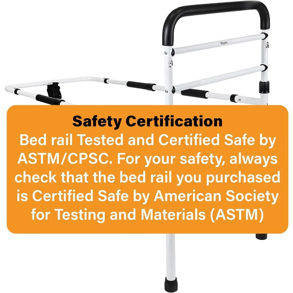 Rail d'assistance au lit réglable avec barre d'appui de sécurité, assemblage sans outil pour toutes les tailles de lit, certifié ASTM