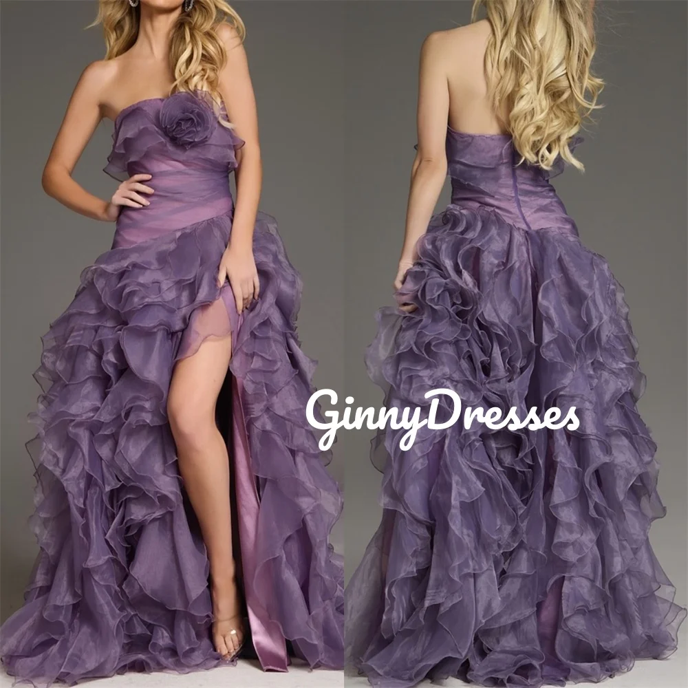 

Настройте платья для выпускного вечера А-силуэта с разрезом без бретелек Роскошные вечерние платья длиной до пола с рюшами на молнии Vestidos De Fiesta Sleeve