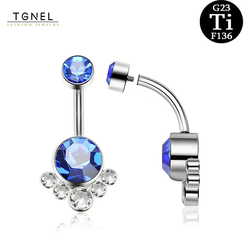 ASTM F136 G23 Titanium 14G Blue Cubic Zirconia Internally Thread Curved Barbell Eyebrow Tragus Ring Body Piercing Jewelry