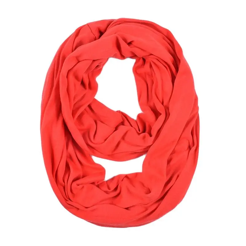 Woman Plain Color Travel Scarf New Premium Pocket Infinity Scarf Fashion Cotton Scarves Wrap with Zipper Carabiner AA10129