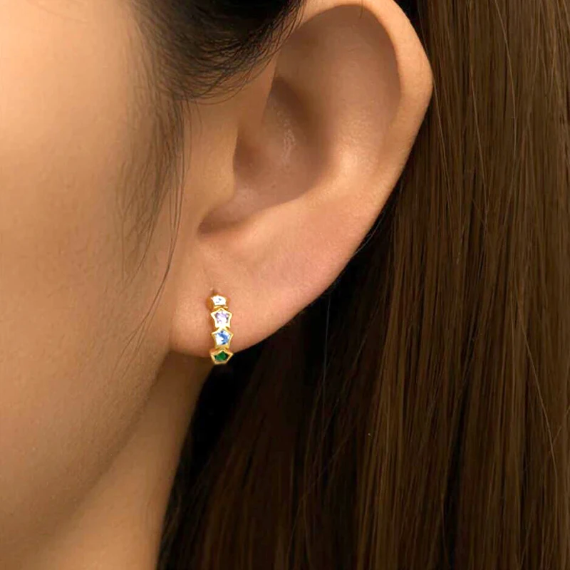 925 Sterling Silver Ear Needle Sun Moon/Star Zircon Hoop Ear Buckle For Women Vintage Earrings 2024  New Fashion Party Jewelry