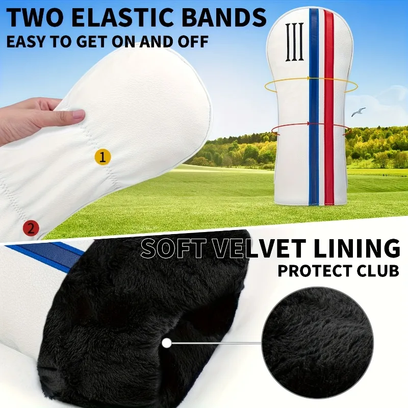 قطعة واحدة من غطاء رأس نادي الجولف، نسخة مخططة حمراء - مادة صناعية متينة، ملحقات نادي الجولف، حماية للرأس