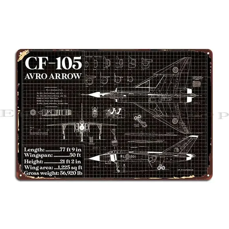Blueprint Of Avro Canada Cf 105 Arrow Blue Metal Sign Create Painting Plaques Designing Garage Tin Sign Poster