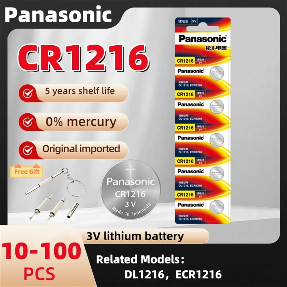 Panasonic CR1216 3V Lithium Button Battery BR1216 LM1216 DL1216 5034LC ECR1216 Coin Cell Watch CR 1216 Batteries for Toy Remote