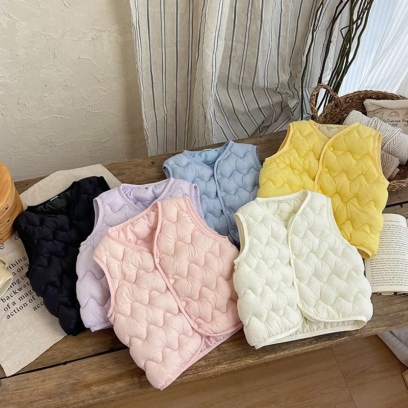 New Kids Solid Color Sleeveless Vest  Toddler Winter Warm Lightweight Quilted Vest 2-8Y Boys Girls Casual Jacket