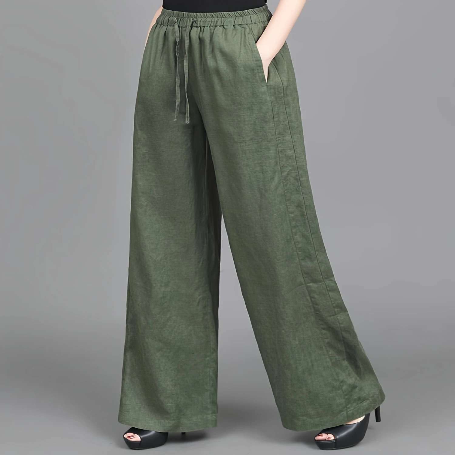 

Drawstring Waist Solid Pants, Wide Leg Casual Pants for Women, Spring & Fall Fashion