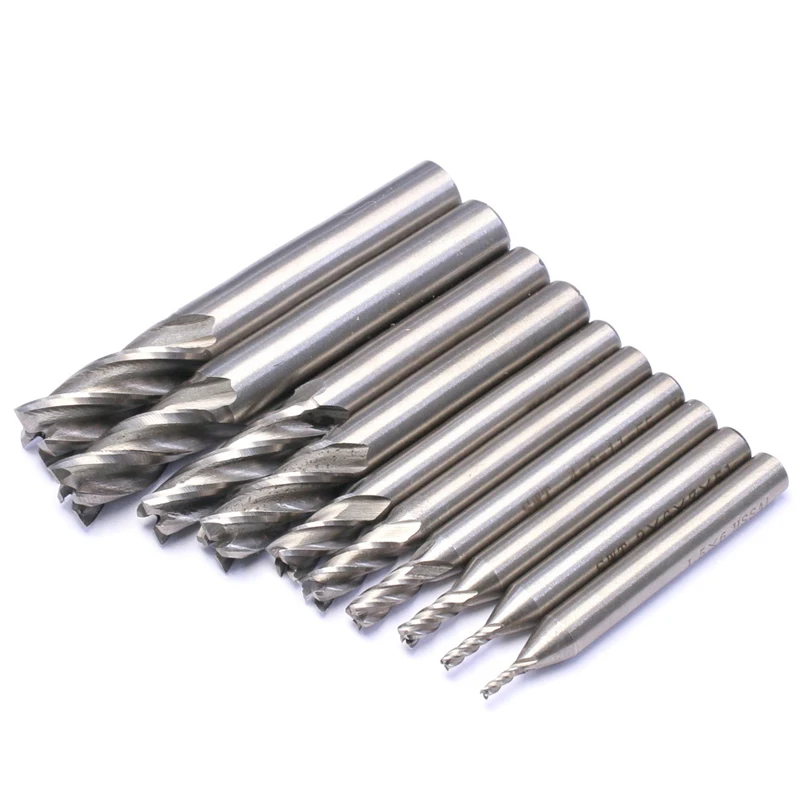 10pcs HSS 2 2.5 3 3.5 4 4.5 5 5.5 6mm Milling Cutter Bit Set 2/3/4 Flute High Speed Steel End Mill CNC Milling Tools Set