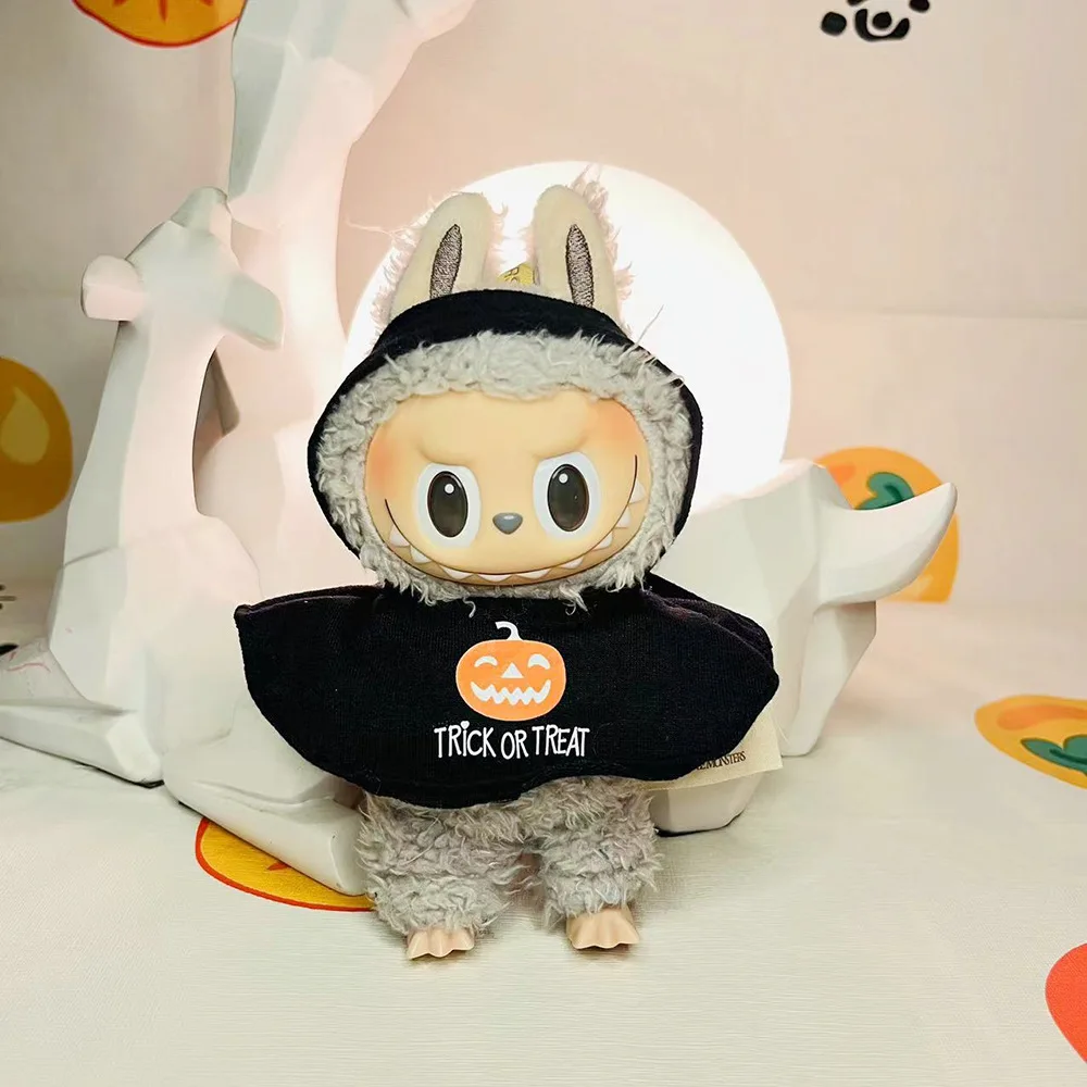 

For 15/17cm Labubu Doll Halloween Bat Pumpkin Set With Small Broom Cloak Kpop Style Doll Accessories